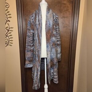 Westport Aqua & Brown Knit Long Cardigan Sweater